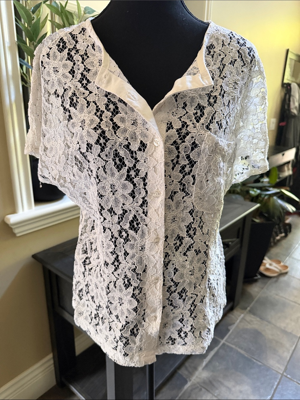 Together White Floral Lace Button-Down Top